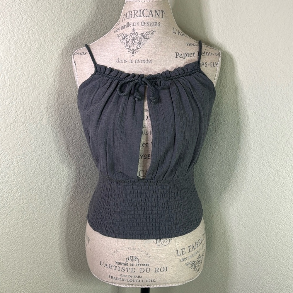 Free People Black Cotton Smocked Crop Top